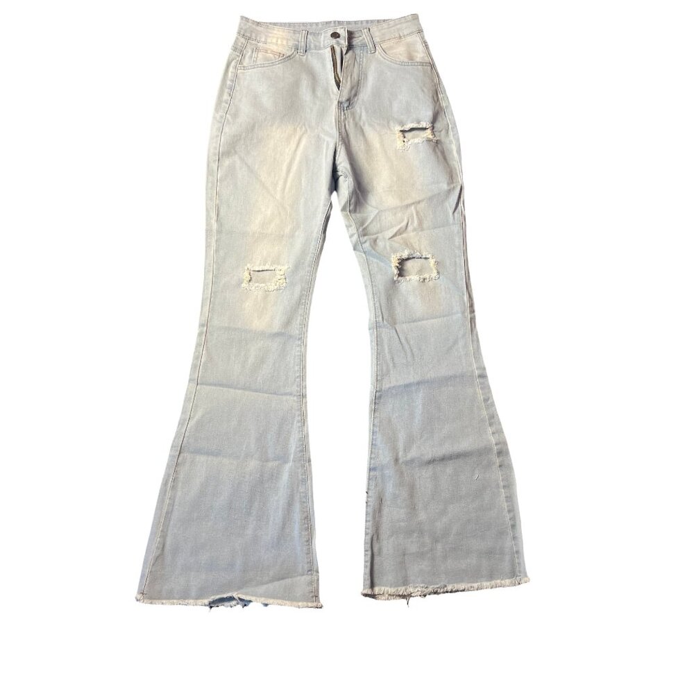 Retro High-Waist Distressed Bell Bottom Jeans